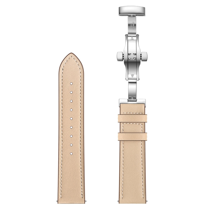 22mm Universal Butterfly Buckle Leather Watch Band, Style:Silver Buckle(Apricot) - 22mm Bands by PMC TechLife | Online Shopping South Africa | PMC TechLife | Buy Now Pay Later Mobicred