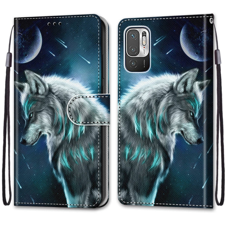 For Xiaomi Redmi Note 10 5G Coloured Drawing Cross Texture Horizontal Flip PU Leather Case with Holder & Card Slots & Wallet & Lanyard(Pensive Wolf) - Xiaomi Cases by PMC Jewellery | Online Shopping South Africa | PMC Jewellery