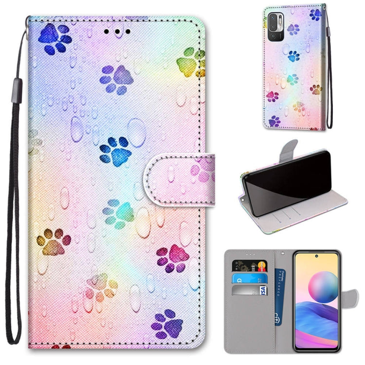 For Xiaomi Redmi Note 10 5G Coloured Drawing Cross Texture Horizontal Flip PU Leather Case with Holder & Card Slots & Wallet & Lanyard(Footprint Water Drops) - Xiaomi Cases by PMC Jewellery | Online Shopping South Africa | PMC Jewellery