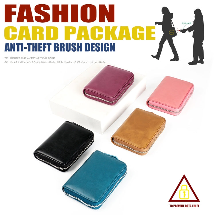 RFID Anti-theft Zipper Leather Coin Purse Coin Storage Bag(Blue) - Antimagnetic RFID Package by PMC TechLife | Online Shopping South Africa | PMC TechLife | Buy Now Pay Later Mobicred