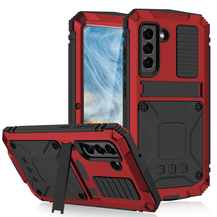 For Samsung Galaxy S21 FE R-JUST Shockproof Waterproof Dust-proof Metal + Silicone Protective Case with Holder(Red) - free shipping - PMC TechLife - Order now!