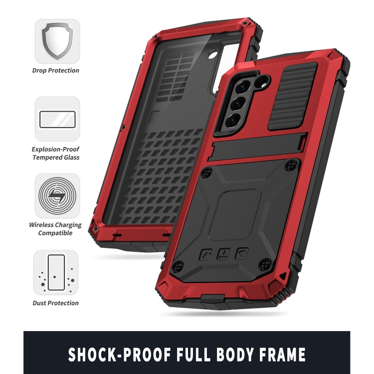 For Samsung Galaxy S21 FE R-JUST Shockproof Waterproof Dust-proof Metal + Silicone Protective Case with Holder(Red) - free shipping - PMC TechLife - Order now!