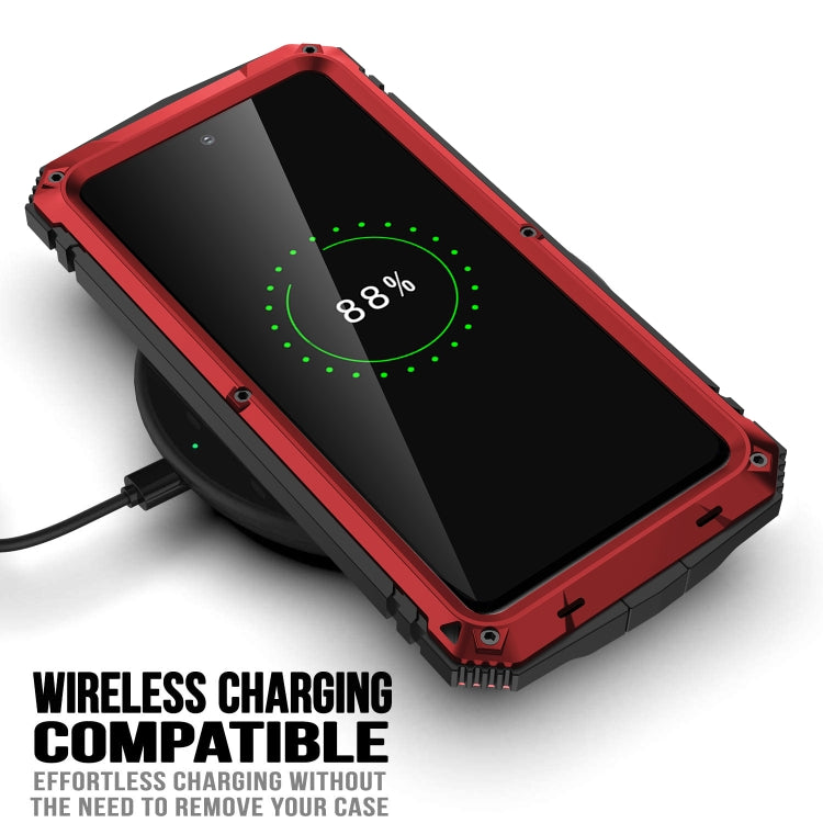 For Samsung Galaxy S21 FE R-JUST Shockproof Waterproof Dust-proof Metal + Silicone Protective Case with Holder(Red) - free shipping - PMC TechLife - Order now!