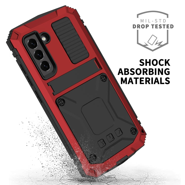 For Samsung Galaxy S21 FE R-JUST Shockproof Waterproof Dust-proof Metal + Silicone Protective Case with Holder(Red) - free shipping - PMC TechLife - Order now!