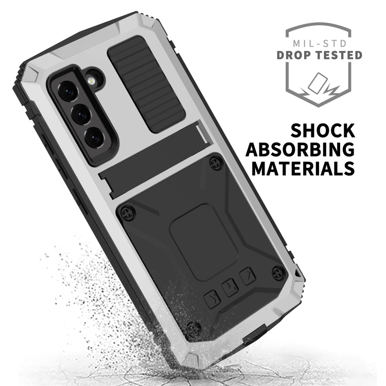 For Samsung Galaxy S21 FE R-JUST Shockproof Waterproof Dust-proof Metal + Silicone Protective Case with Holder(Silver) - Galaxy Phone Cases by R-JUST | Online Shopping South Africa | PMC TechLife | Buy Now Pay Later Mobicred