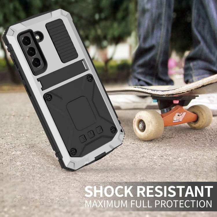 For Samsung Galaxy S21 FE R-JUST Shockproof Waterproof Dust-proof Metal + Silicone Protective Case with Holder(Silver) - Galaxy Phone Cases by R-JUST | Online Shopping South Africa | PMC TechLife | Buy Now Pay Later Mobicred