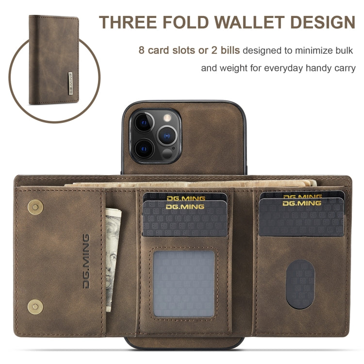 For iPhone 12 / 12 Pro DG.MING M1 Series 3-Fold Multi Card Wallet + Magnetic Back Cover Shockproof Case with Holder Function(Coffee) - iPhone 12 / 12 Pro Cases by DG.MING | Online Shopping South Africa | PMC TechLife | Buy Now Pay Later Mobicred