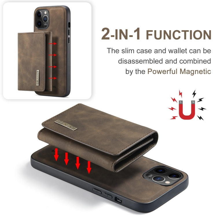 For iPhone 12 / 12 Pro DG.MING M1 Series 3-Fold Multi Card Wallet + Magnetic Back Cover Shockproof Case with Holder Function(Coffee) - iPhone 12 / 12 Pro Cases by DG.MING | Online Shopping South Africa | PMC TechLife | Buy Now Pay Later Mobicred