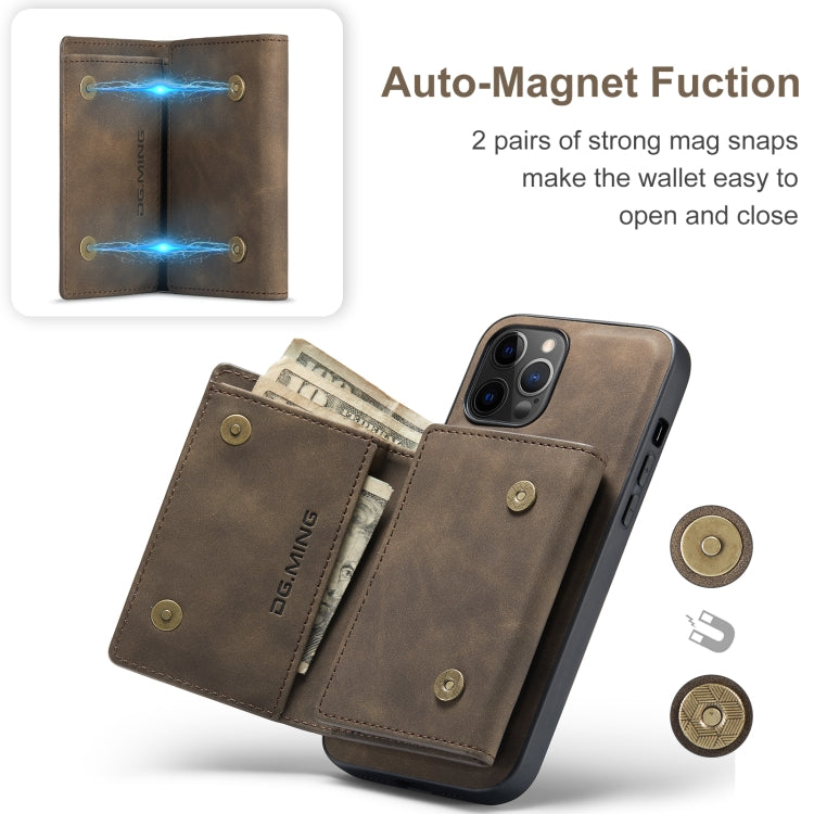 For iPhone 12 / 12 Pro DG.MING M1 Series 3-Fold Multi Card Wallet + Magnetic Back Cover Shockproof Case with Holder Function(Coffee) - iPhone 12 / 12 Pro Cases by DG.MING | Online Shopping South Africa | PMC TechLife | Buy Now Pay Later Mobicred