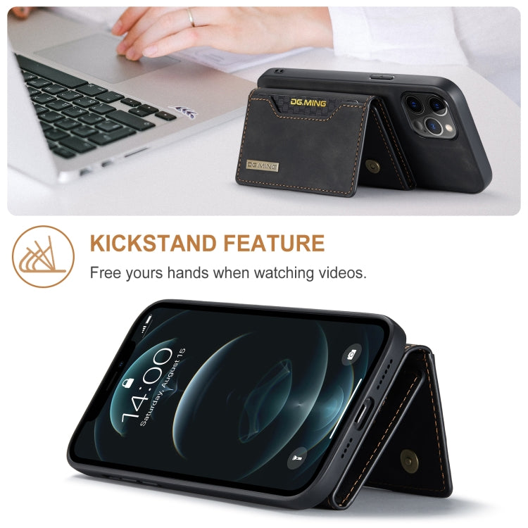 For iPhone 12 Pro Max DG.MING M2 Series 3-Fold Multi Card Bag + Magnetic Back Cover Shockproof Case with Wallet & Holder Function(Black) - iPhone 12 Pro Max Cases by DG.MING | Online Shopping South Africa | PMC TechLife | Buy Now Pay Later Mobicred
