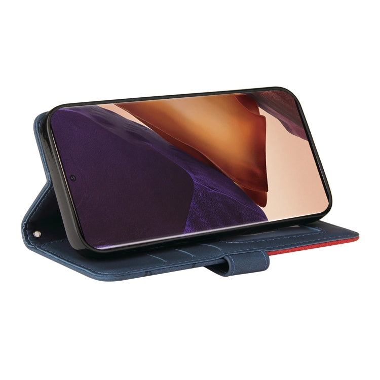 For Samsung Galaxy Note20 Dual-color Splicing Horizontal Flip PU Leather Case with Holder & Card Slots & Wallet(Blue) - free shipping - PMC TechLife - Order now!