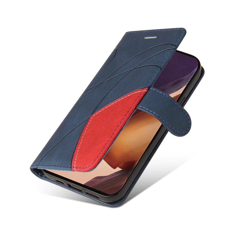 For Samsung Galaxy Note20 Dual-color Splicing Horizontal Flip PU Leather Case with Holder & Card Slots & Wallet(Blue) - free shipping - PMC TechLife - Order now!