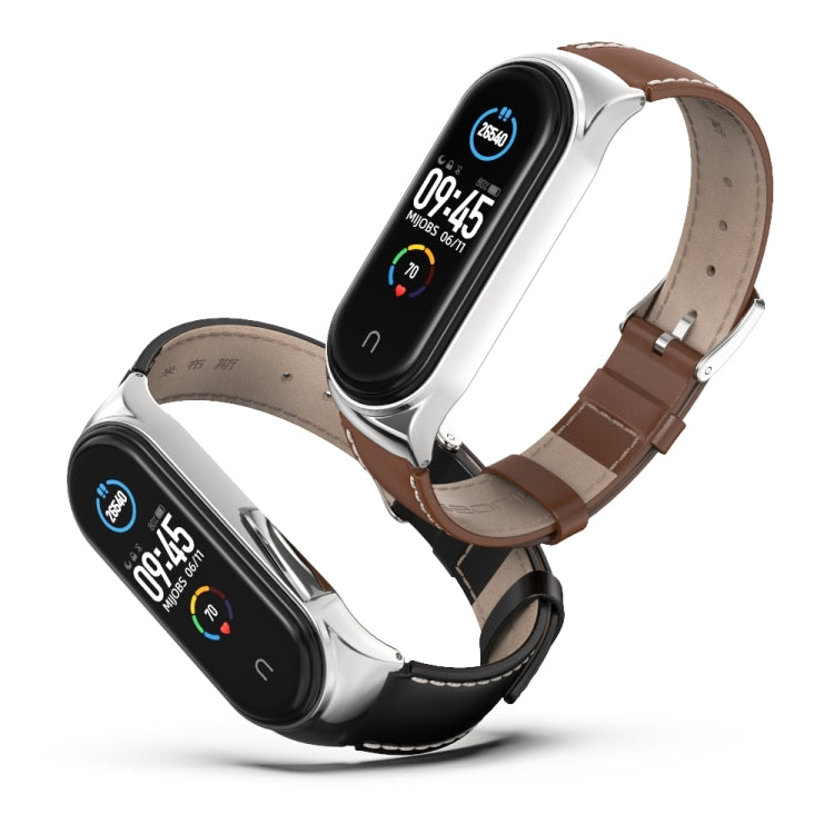 For Xiaomi Mi Band 6 / 5 / 4 / 3 Mijobs CS First Layer Cowhide Watch Band(Black) - Watch Bands by MIJOBS | Online Shopping South Africa | PMC TechLife | Buy Now Pay Later Mobicred