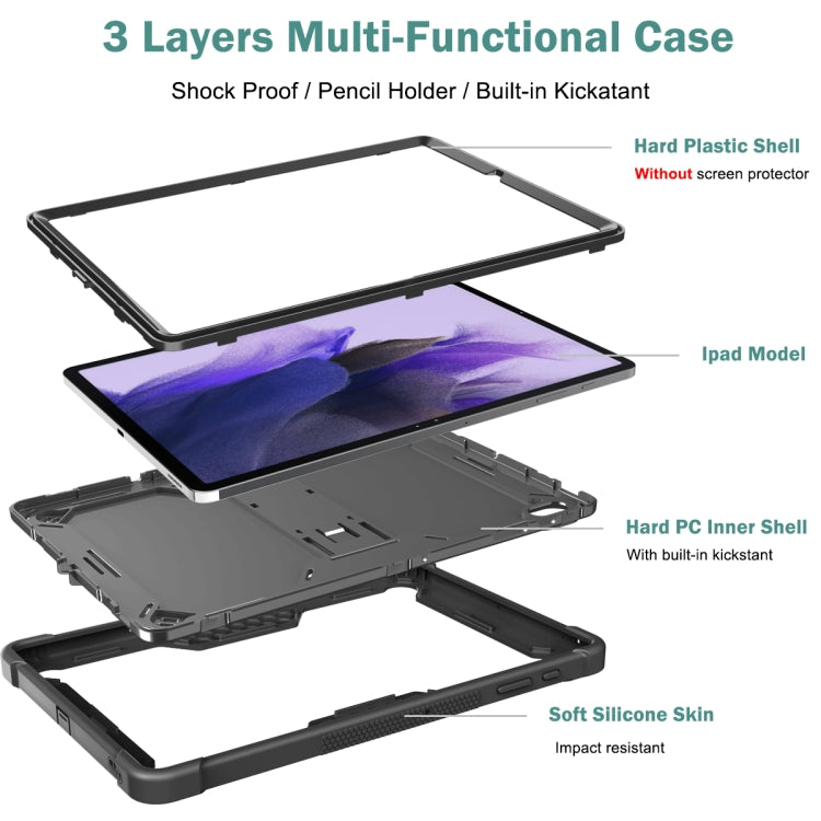 For Samsung Galaxy Tab S7 FE Silicone + PC Shockproof Protective Case with Holder(Black) - free shipping - PMC TechLife - Order now!
