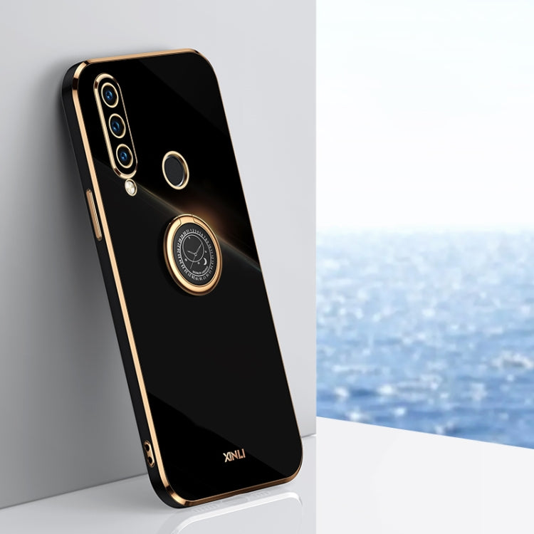 For Huawei P30 Lite XINLI Straight Edge 6D Electroplate TPU Phone Case with Ring Holder(Black) - Huawei Cases by XINLI | Online Shopping South Africa | PMC TechLife | Buy Now Pay Later Mobicred