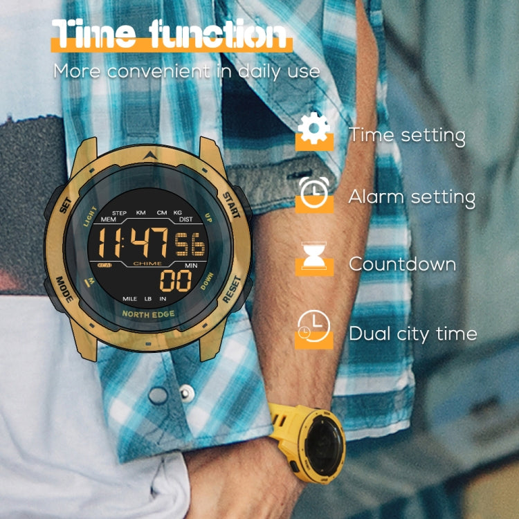 NORTH EDGE Mars Men Luminous Digital Waterproof Smart Sports Watch, Support Alarm Clock & Countdown & Sports Mode(Yellow) - Sport Watches by NORTH EDGE | Online Shopping South Africa | PMC Jewellery | Buy Now Pay Later Mobicred