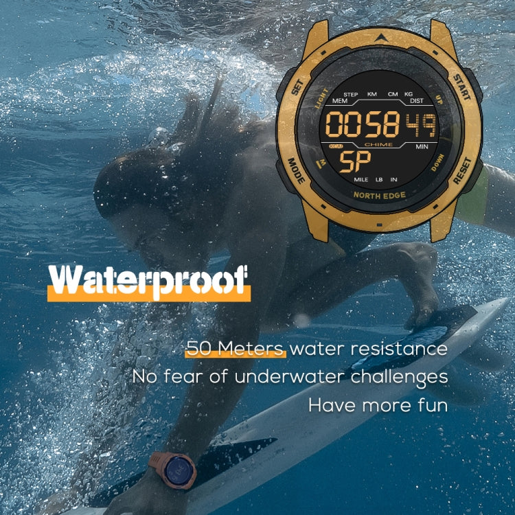 NORTH EDGE Mars Men Luminous Digital Waterproof Smart Sports Watch, Support Alarm Clock & Countdown & Sports Mode(Yellow) - Sport Watches by NORTH EDGE | Online Shopping South Africa | PMC Jewellery | Buy Now Pay Later Mobicred