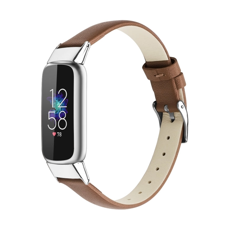 For Fitbit Luxe Leather Watch Band, Size:S(Brown) - Watch Bands by PMC TechLife | Online Shopping South Africa | PMC TechLife | Buy Now Pay Later Mobicred