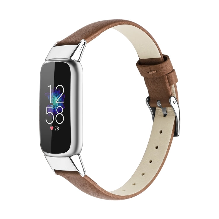 For Fitbit Luxe Leather Watch Band, Size:S(Brown) - Watch Bands by PMC TechLife | Online Shopping South Africa | PMC TechLife | Buy Now Pay Later Mobicred