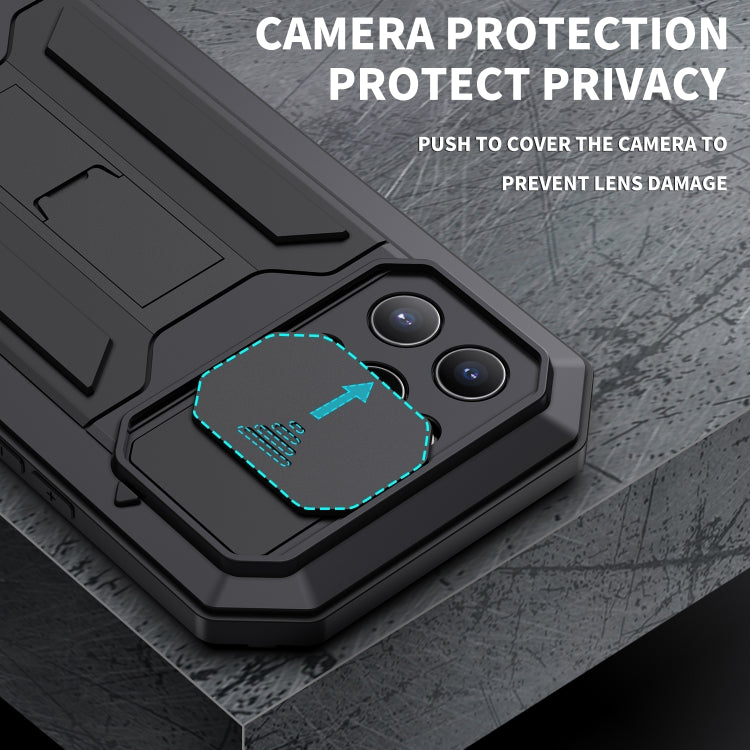 For iPhone 13 Pro R-JUST Sliding Camera Shockproof Life Waterproof Dust-proof Metal + Silicone Protective Case with Holder (Black) - iPhone 13 Pro Cases by R-JUST | Online Shopping South Africa | PMC TechLife | Buy Now Pay Later Mobicred