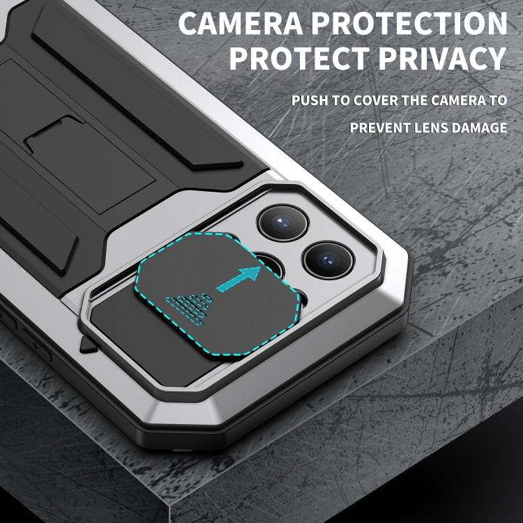 For iPhone 13 Pro R-JUST Sliding Camera Shockproof Life Waterproof Dust-proof Metal + Silicone Protective Case with Holder (Silver) - free shipping - PMC TechLife - Order now!