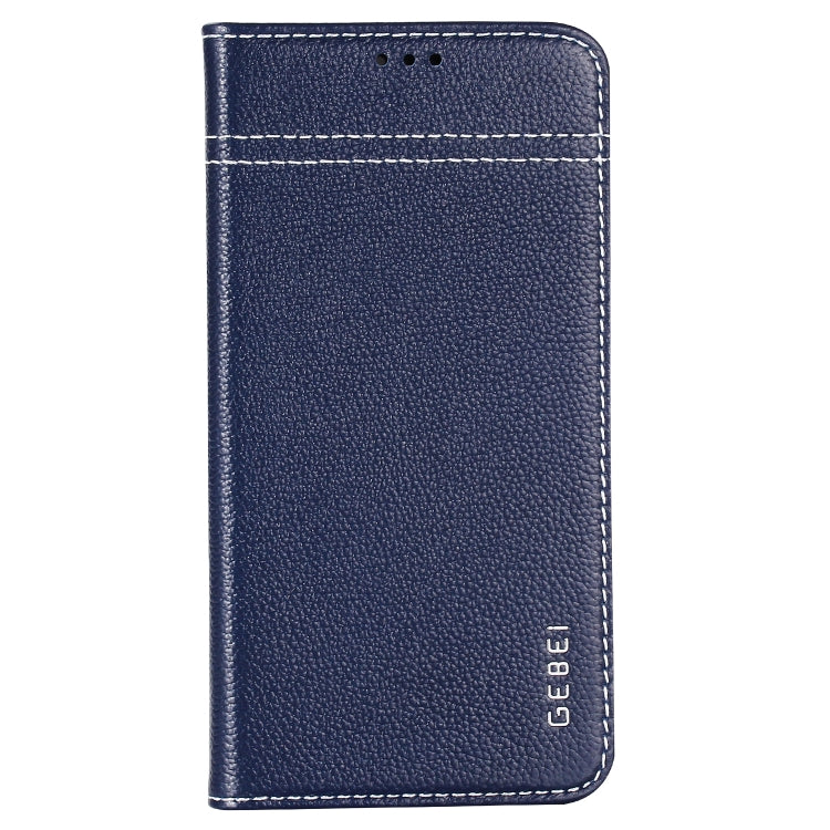 For iPhone XR GEBEI Top-grain Leather Horizontal Flip Protective Case with Holder & Card Slots(Blue) - More iPhone Cases by GEBEI | Online Shopping South Africa | PMC TechLife | Buy Now Pay Later Mobicred