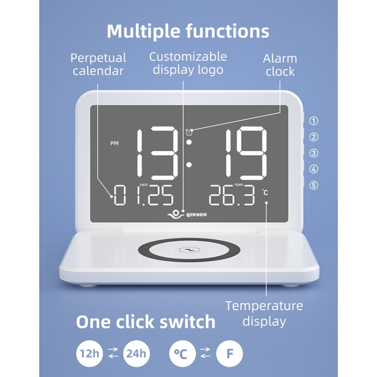 SY-118 15W Foldable Mirror Surface Perpetual Desk Calendar Clock Wireless Charger with Alarm Clock & Three-level Brightness Adjustable Function(White) - Wireless Charger by PMC Jewellery | Online Shopping South Africa | PMC Jewellery