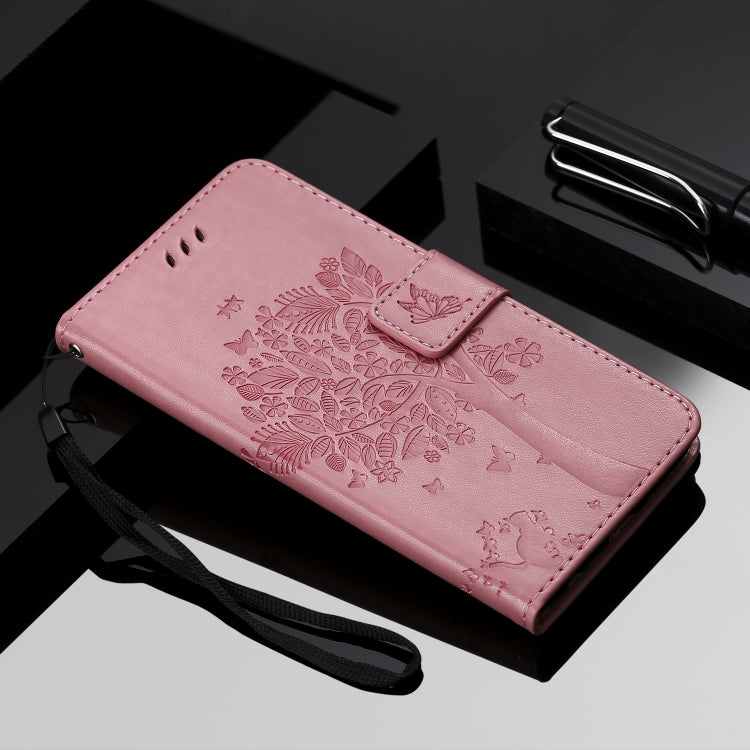 For LG G8X Tree & Cat Pattern Pressed Printing Horizontal Flip PU Leather Case with Holder & Card Slots & Wallet & Lanyard(Pink) - LG Cases by PMC TechLife | Online Shopping South Africa | PMC TechLife | Buy Now Pay Later Mobicred