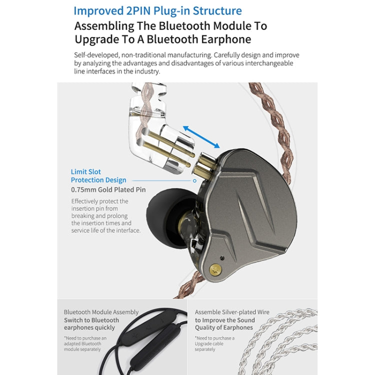 KZ ZSN Pro Ring Iron Hybrid Drive Metal In-ear Wired Earphone, Mic Version(Grey) - In Ear Wired Earphone by KZ | Online Shopping South Africa | PMC TechLife | Buy Now Pay Later Mobicred