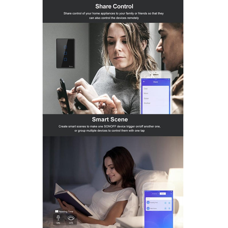 Sonoff T3 US-TX 433 RF WIFI Smart Remote Control Wall Touch Switch, US Plug, Style:Double Buttons - Smart Switch by Sonoff | Online Shopping South Africa | PMC Jewellery | Buy Now Pay Later Mobicred