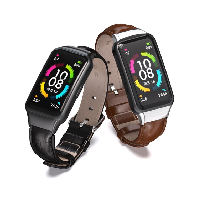 For Huawei Band 6 / Honor Band 6 / 7 MIJOBS Cowhide Leather Watch Band(Bamboo Joint Black) - Watch Bands by MIJOBS | Online Shopping South Africa | PMC TechLife | Buy Now Pay Later Mobicred