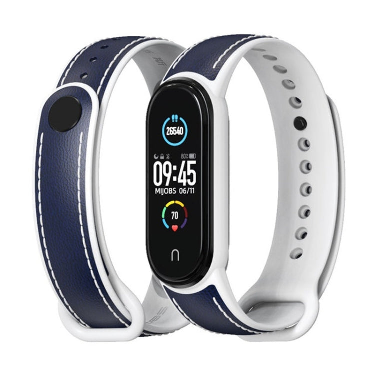 For Xiaomi Mi Band 5/6/7 MIJOBS TPU + Leather Watch Band(Blue+White) - Watch Bands by MIJOBS | Online Shopping South Africa | PMC TechLife | Buy Now Pay Later Mobicred