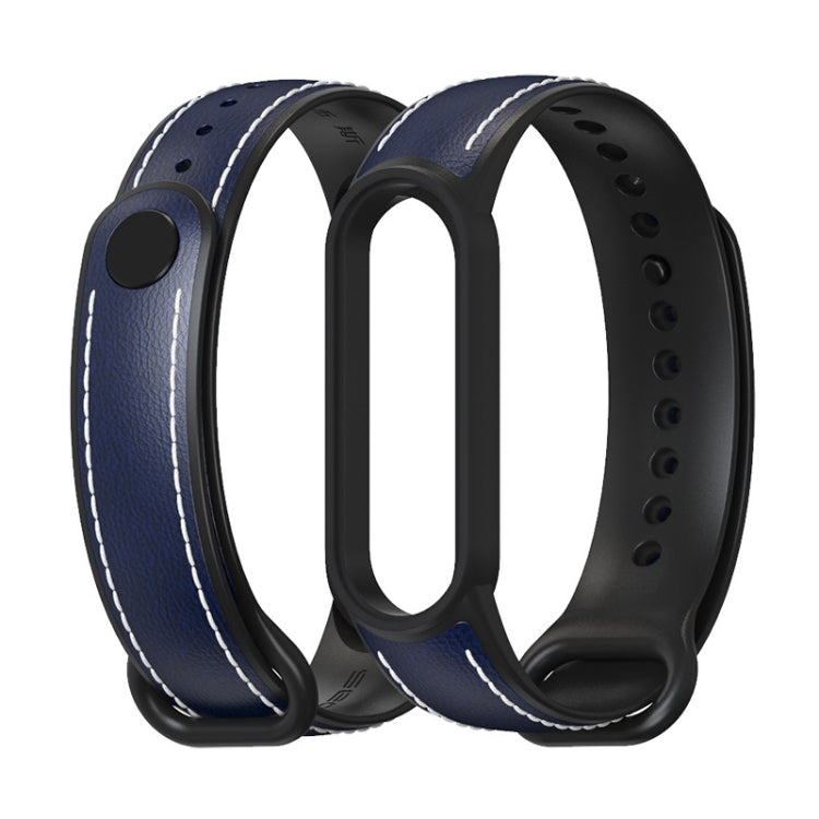 For Xiaomi Mi Band 5/6/7 MIJOBS TPU + Leather Watch Band(Blue+Black) - Watch Bands by MIJOBS | Online Shopping South Africa | PMC TechLife | Buy Now Pay Later Mobicred