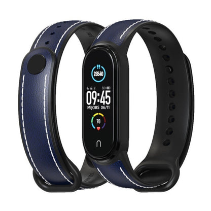 For Xiaomi Mi Band 5/6/7 MIJOBS TPU + Leather Watch Band(Blue+Black) - Watch Bands by MIJOBS | Online Shopping South Africa | PMC Jewellery | Buy Now Pay Later Mobicred