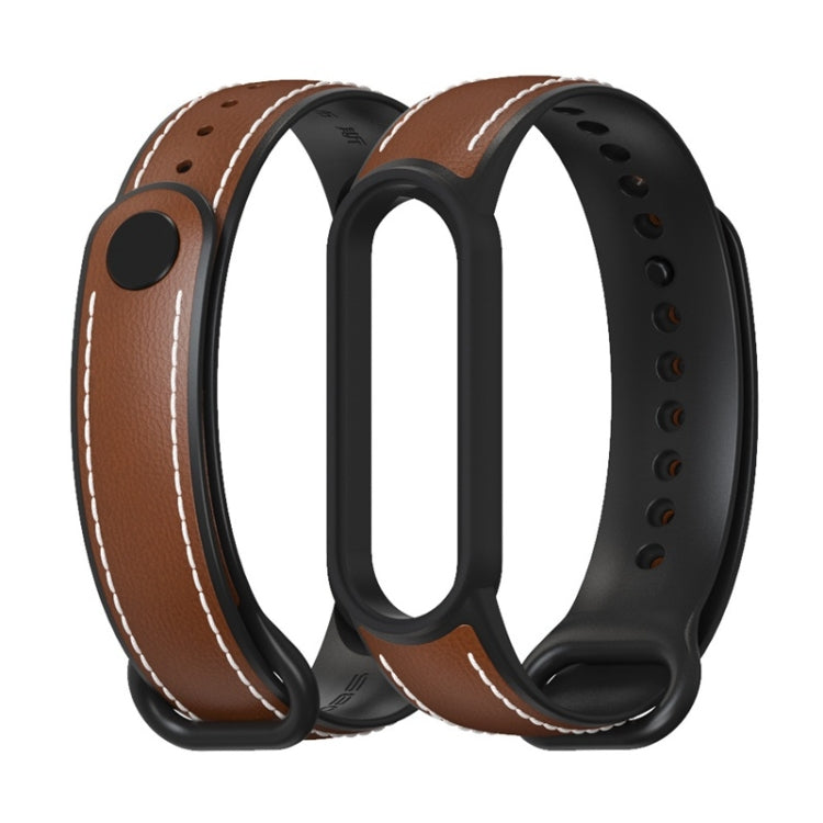For Xiaomi Mi Band 5/6/7 MIJOBS TPU + Leather Watch Band(Brown+Black) - Watch Bands by MIJOBS | Online Shopping South Africa | PMC TechLife | Buy Now Pay Later Mobicred