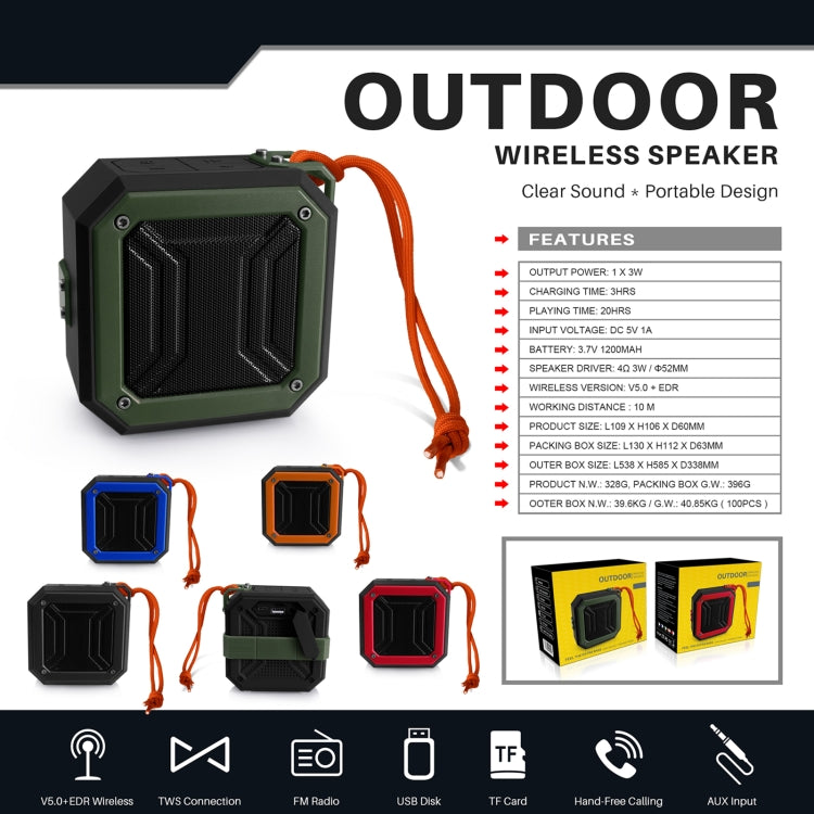 New Rixing NR-103 Mini TWS Bluetooth Speaker with Lanyard(Orange) - Desktop Speaker by NewRixing | Online Shopping South Africa | PMC TechLife | Buy Now Pay Later Mobicred