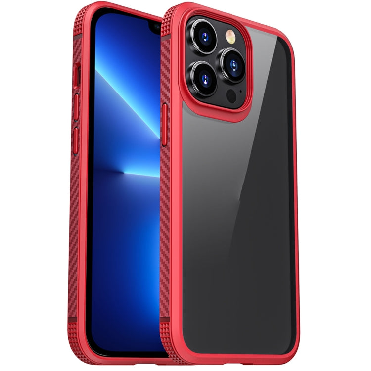 For iPhone 13 Pro Max MG Series Carbon Fiber TPU + Clear PC Four-corner Airbag Shockproof Case (Red) - free shipping - PMC TechLife - Order now!