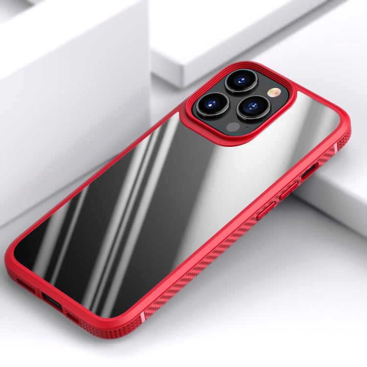 For iPhone 13 Pro Max MG Series Carbon Fiber TPU + Clear PC Four-corner Airbag Shockproof Case (Red) - free shipping - PMC TechLife - Order now!