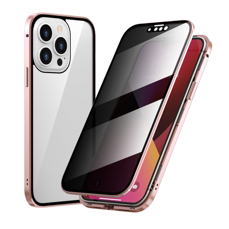 For iPhone 13 Pro Anti-peeping Magnetic Metal Frame Double-sided Tempered Glass Phone Case (Pink) - iPhone 13 Pro Cases by PMC TechLife | Online Shopping South Africa | PMC TechLife | Buy Now Pay Later Mobicred