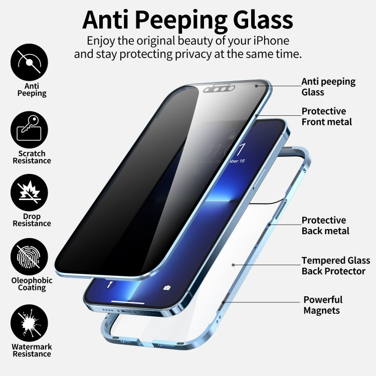 For iPhone 13 Pro Anti-peeping Magnetic Metal Frame Double-sided Tempered Glass Phone Case (Pink) - iPhone 13 Pro Cases by PMC TechLife | Online Shopping South Africa | PMC TechLife | Buy Now Pay Later Mobicred