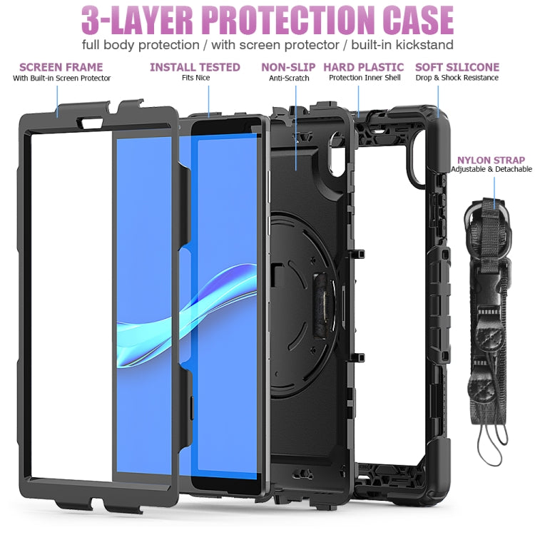 For Lenovo Tab M10 HD TB-X306X Shockproof Colorful Silicone + PC Protective Tablet Case with Holder & Shoulder Strap & Hand Strap(Black) - free shipping - PMC TechLife - Order now!