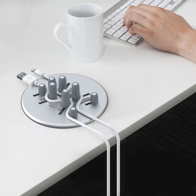 R-JUST BJ15 Aluminum Alloy Adjustable Magnetic Multi-function Disc Data Cable Storage Fixed Base Mobile Phone Laptop Bracket(Silver Gray) - Cable Organizer by R-JUST | Online Shopping South Africa | PMC TechLife