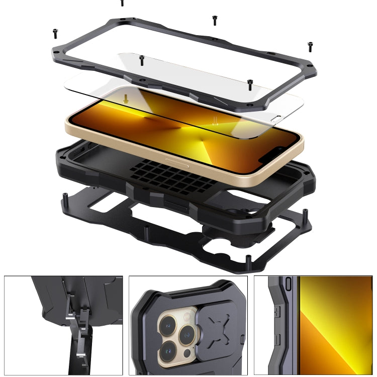 For iPhone 13 Pro Camshield Shockproof Life Waterproof Dustproof Metal Case with Holder (Black) - free shipping - PMC TechLife - Order now!