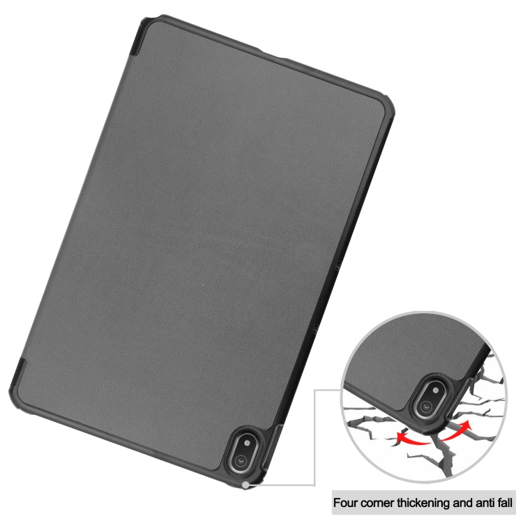 For Nokia T20 Three-folding Holder Custer Texture Leather Tablet Case(Grey) - Nokia by PMC TechLife | Online Shopping South Africa | PMC TechLife | Buy Now Pay Later Mobicred