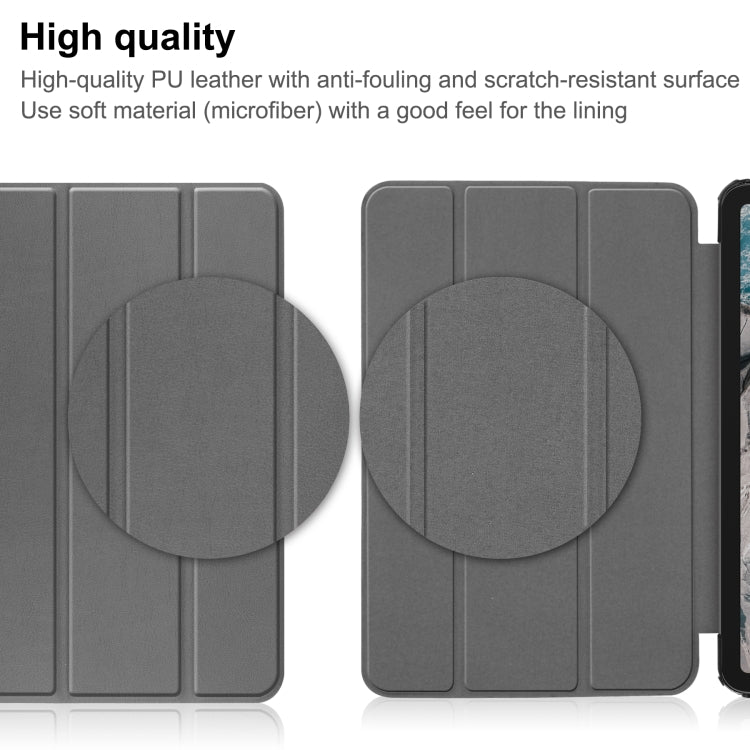 For Nokia T20 Three-folding Holder Custer Texture Leather Tablet Case(Grey) - Nokia by PMC TechLife | Online Shopping South Africa | PMC TechLife | Buy Now Pay Later Mobicred