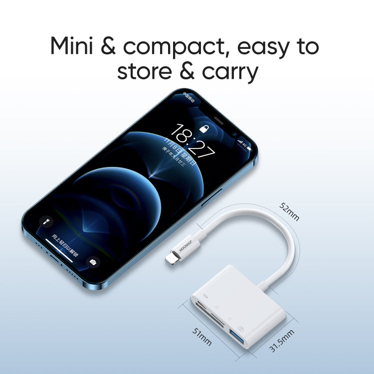JOYROOM S-H142 4 in 1 8 Pin to SD / TF Card + 8 Pin Charge + USB Interface OTG Camera Reader Adapter(White) - Converter & Adapter by JOYROOM | Online Shopping South Africa | PMC TechLife | Buy Now Pay Later Mobicred