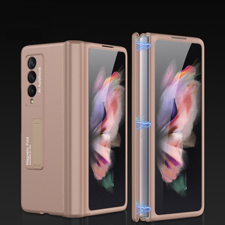For Samsung Galaxy Z Fold3 5G GKK Magnetic Full Coverage Phone Flip Case with Holder(Gold) - Galaxy Phone Cases by GKK | Online Shopping South Africa | PMC TechLife | Buy Now Pay Later Mobicred