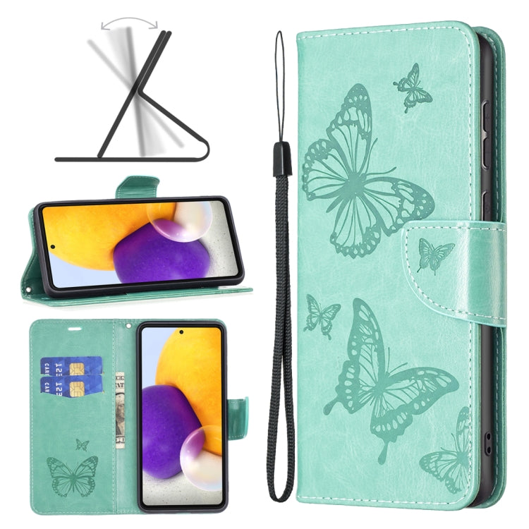For Samsung Galaxy A73 5G Two Butterflies Embossing Leather Phone Case(Green) - Galaxy Phone Cases by PMC TechLife | Online Shopping South Africa | PMC TechLife | Buy Now Pay Later Mobicred