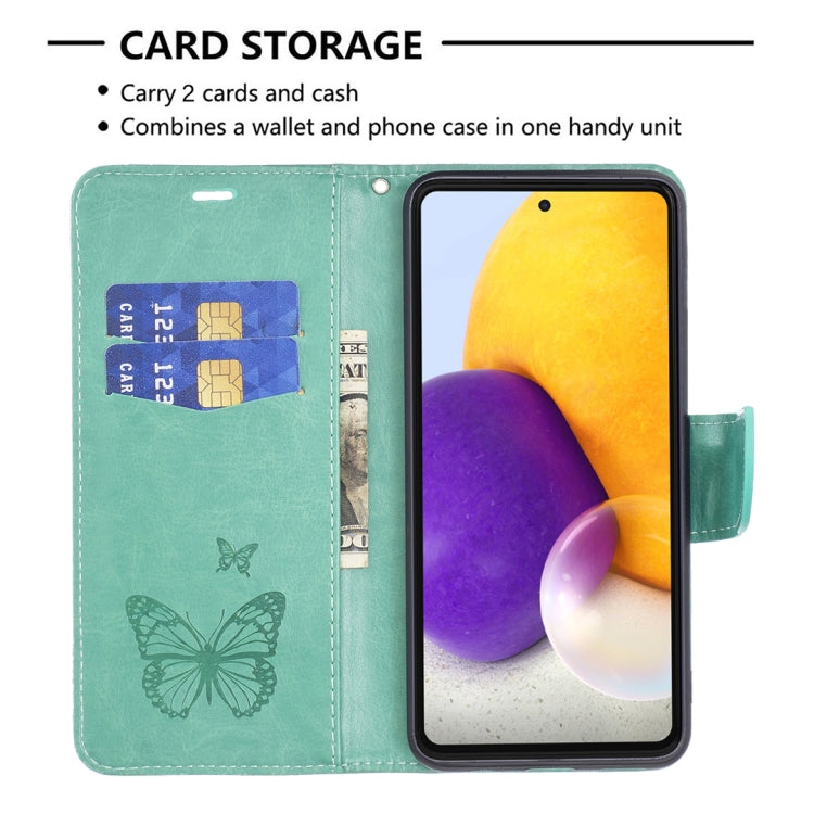 For Samsung Galaxy A73 5G Two Butterflies Embossing Leather Phone Case(Green) - Galaxy Phone Cases by PMC TechLife | Online Shopping South Africa | PMC TechLife | Buy Now Pay Later Mobicred