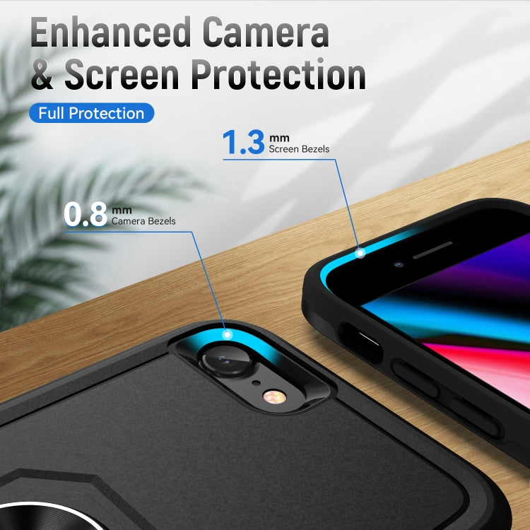 For iPhone SE 2022 / SE 2020 / 8 / 7 Pioneer Armor Heavy Duty PC + TPU Holder Phone Case(Black) - free shipping - PMC TechLife - Order now!